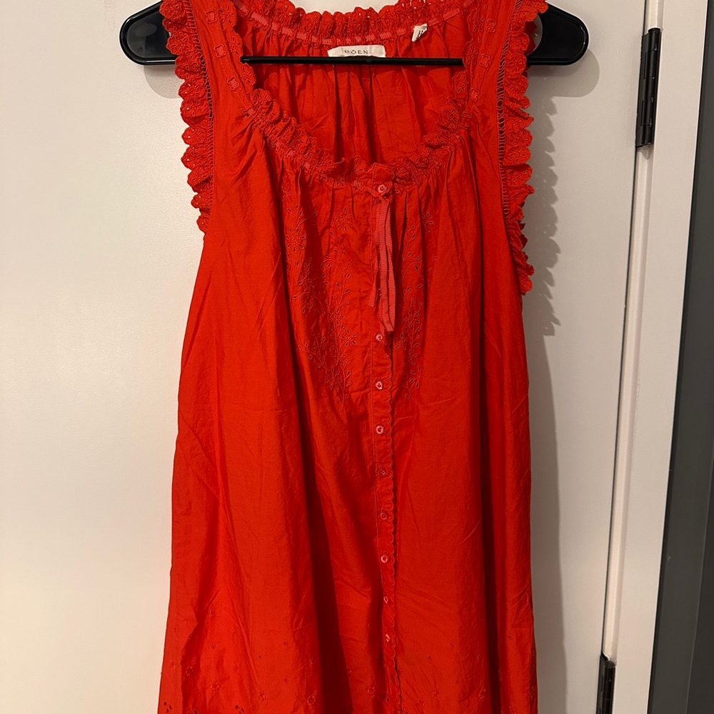 Doen Red Sleeveless Mini Dress with Eyelet Trim
